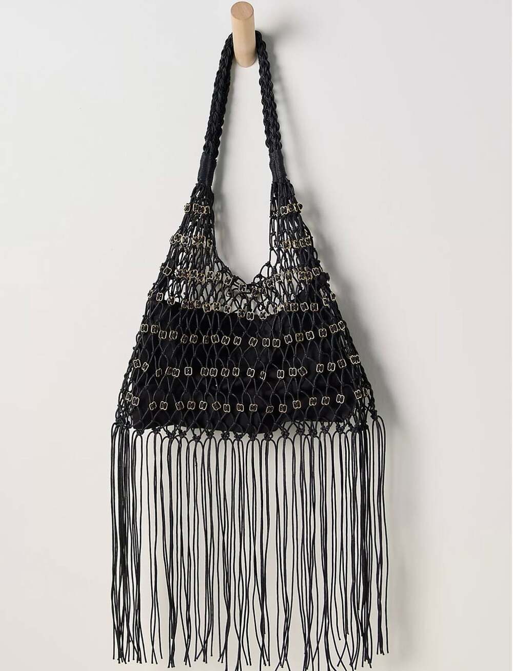 Free People Embellished Fringe Bag Black